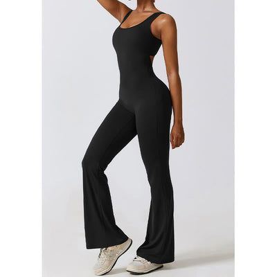 Buddha Stones Women Workout Sleeveless Jumpsuit Flare Pants Sports Fitness Yoga Bodysuit - image 2