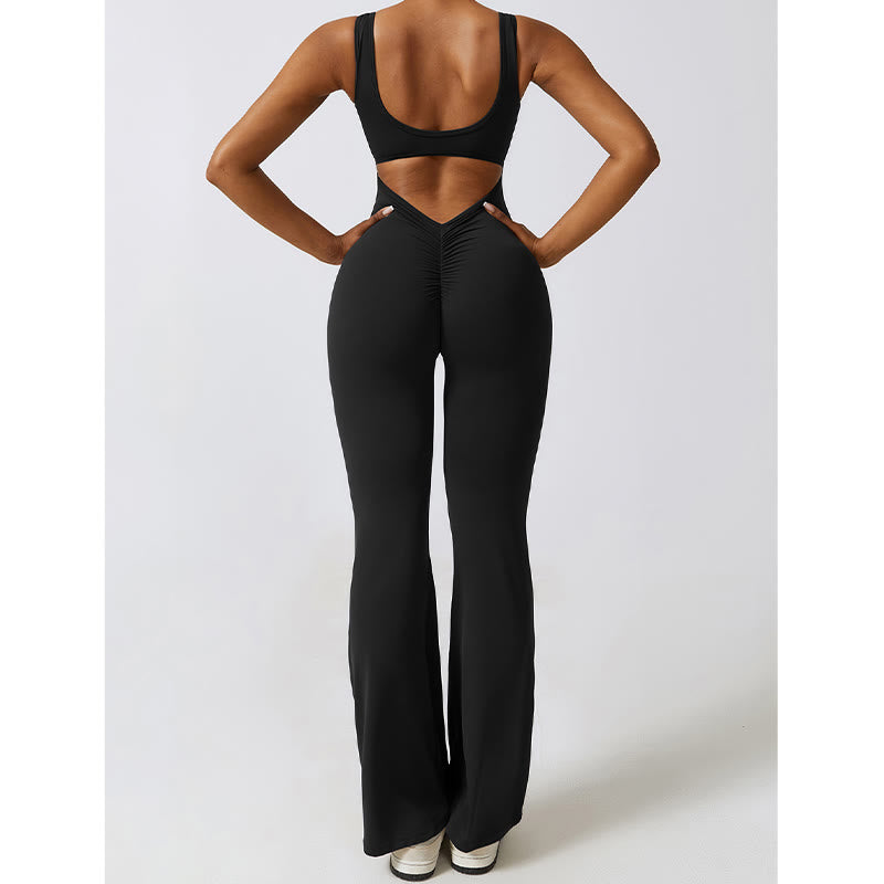 Buddha Stones Women Workout Sleeveless Jumpsuit Flare Pants Sports Fitness Yoga Bodysuit - image 5