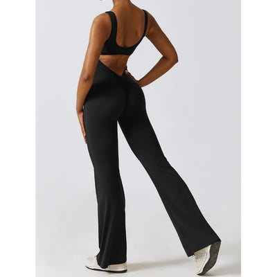 Buddha Stones Women Workout Sleeveless Jumpsuit Flare Pants Sports Fitness Yoga Bodysuit - image 3