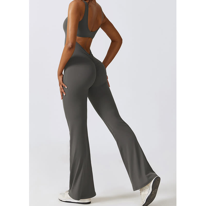 Buddha Stones Women Workout Sleeveless Jumpsuit Flare Pants Sports Fitness Yoga Bodysuit - image 7