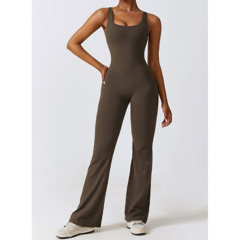 Buddha Stones Women Workout Sleeveless Jumpsuit Flare Pants Sports Fitness Yoga Bodysuit - image 14