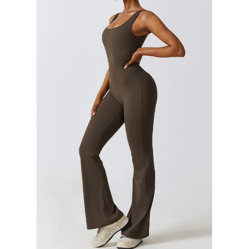 Buddha Stones Women Workout Sleeveless Jumpsuit Flare Pants Sports Fitness Yoga Bodysuit - image 17