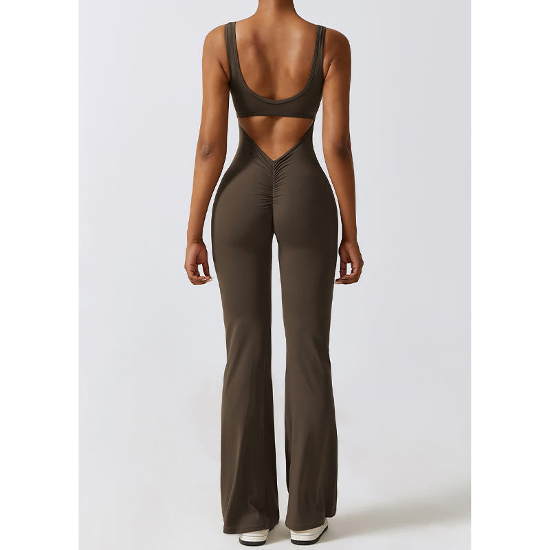 Buddha Stones Women Workout Sleeveless Jumpsuit Flare Pants Sports Fitness Yoga Bodysuit - image 16