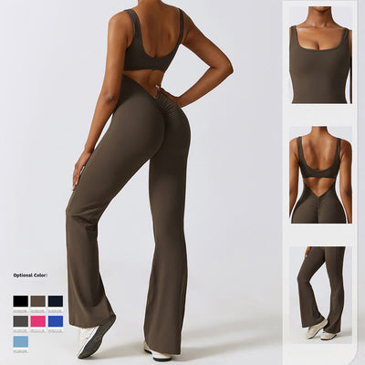 Buddha Stones Women Workout Sleeveless Jumpsuit Flare Pants Sports Fitness Yoga Bodysuit - image 20