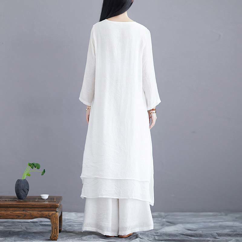 Foviel Ensemble 2 pièces robe midi couleur unie et pantalon large, tenue pour la méditation, la pratique spirituelle, le yoga et la danse
