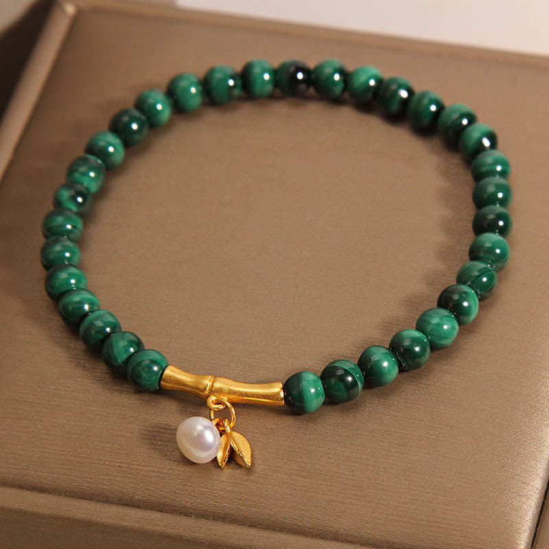Buddha Stones Natural Malachite Pearl Lucky Bamboo Anti-Anxiety Bracelet - image 2