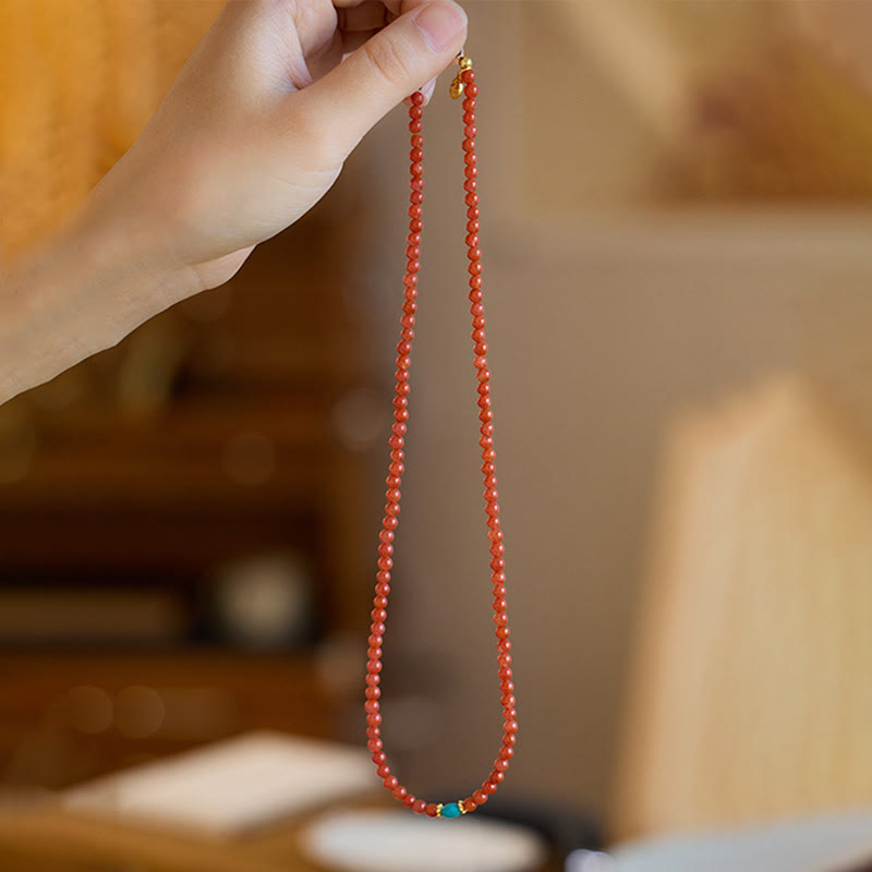 Ensemble Foviel composé d'un collier, d'un pendentif et d'une bague en argent sterling 925 plaqué or avec agate rouge naturelle et turquoise, bracelet de confiance