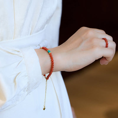 Ensemble Foviel composé d'un collier, d'un pendentif et d'une bague en argent sterling 925 plaqué or avec agate rouge naturelle et turquoise, bracelet de confiance
