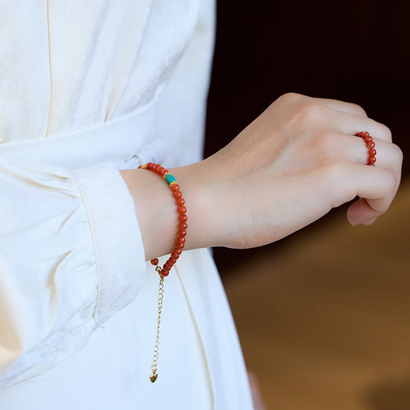 Foviel 925 Sterling Silver Plated Gold Natural Red Agate Turquoise Confidence Bracelet Necklace Pendant Ring Set