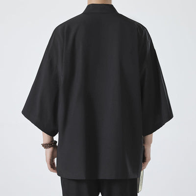 Buddha Stones Solid Color Open Front Jacket Men's Kimono - image 2