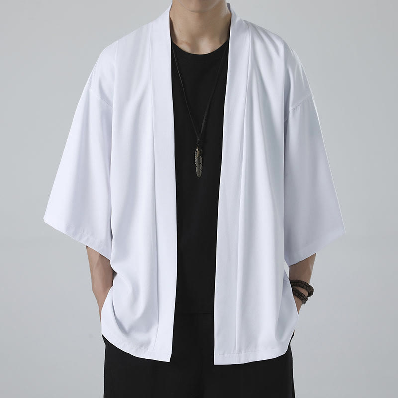 Buddha Stones Solid Color Open Front Jacket Men's Kimono - image 10