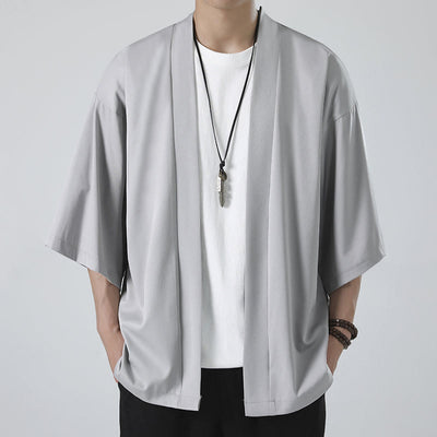 Buddha Stones Solid Color Open Front Jacket Men's Kimono - image 15