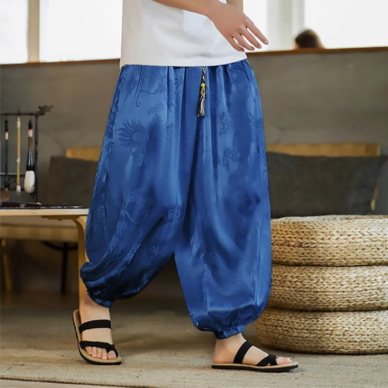 Buddha Stones Dragon Pattern Loose Men's Harem Pants With Pockets - Blue - US/UK/AU46，EU56 (5XL) - image 21