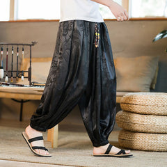 Buddha Stones Dragon Pattern Loose Men's Harem Pants With Pockets - Black - US/UK/AU46，EU56 (5XL) - image 0