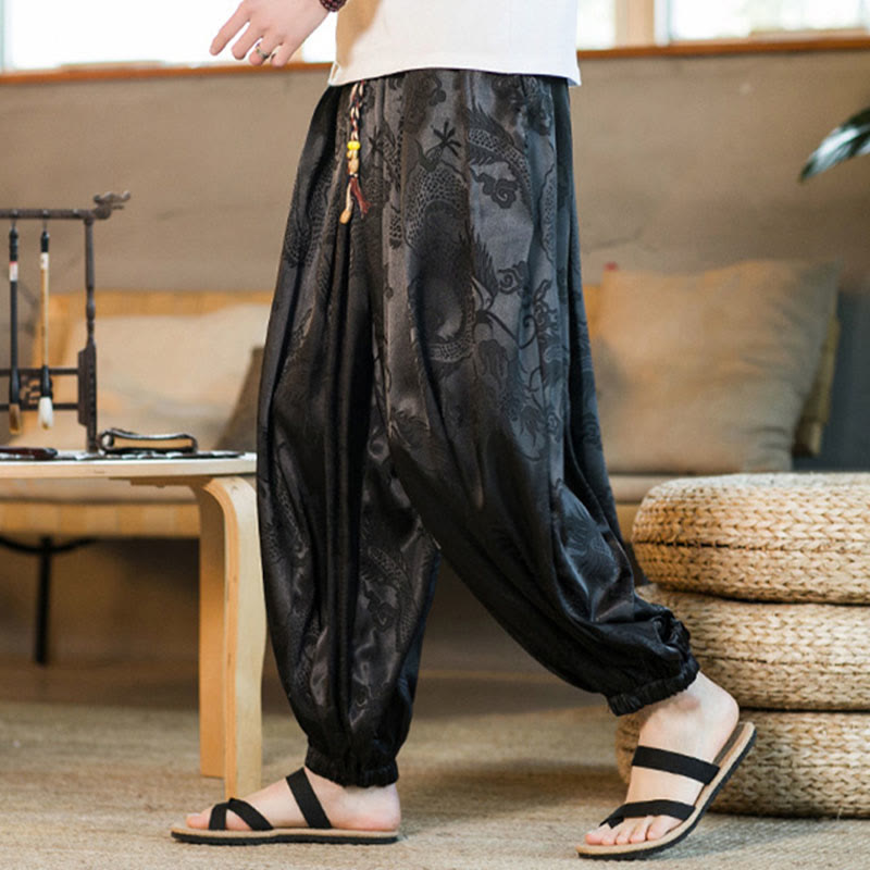 Buddha Stones Dragon Pattern Loose Men's Harem Pants With Pockets - image 1