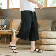Foviel Solid Color Mid-length Men's Wide Leg Pants With Pockets