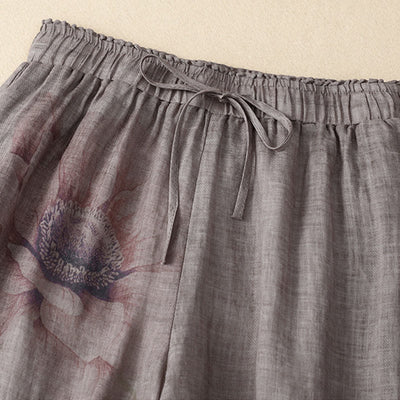 Buddha Stones Floral Print High Waist Cotton Linen Drawstring Wide Leg Pants With Pockets - image 8