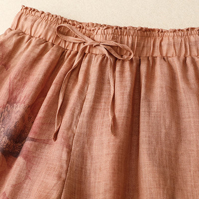 Buddha Stones Floral Print High Waist Cotton Linen Drawstring Wide Leg Pants With Pockets - image 15