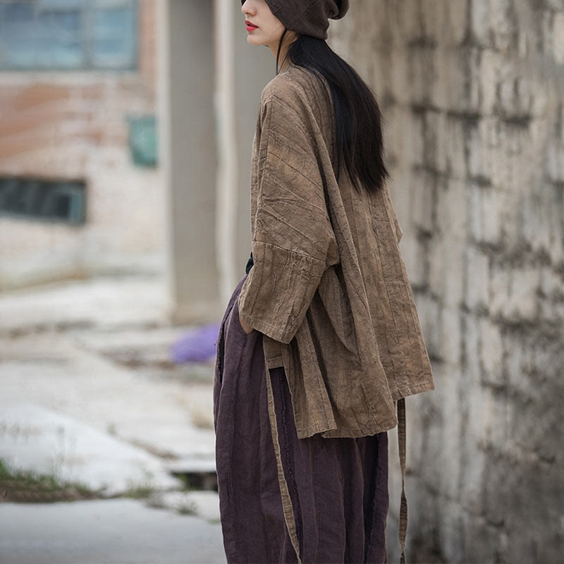 Veste Foviel à lacets style tie-dye, haut de méditation zen ouvert sur le devant
