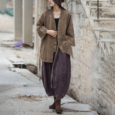 Veste Foviel à lacets style tie-dye, haut de méditation zen ouvert sur le devant