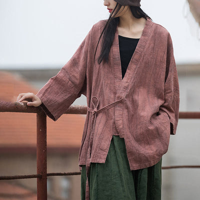 Veste Foviel à lacets style tie-dye, haut de méditation zen ouvert sur le devant