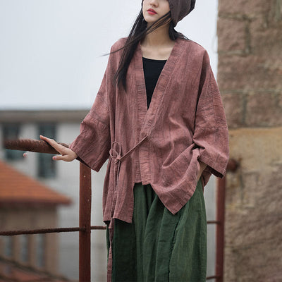 Veste Foviel à lacets style tie-dye, haut de méditation zen ouvert sur le devant