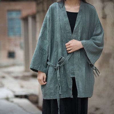 Veste Foviel à lacets style tie-dye, haut de méditation zen ouvert sur le devant