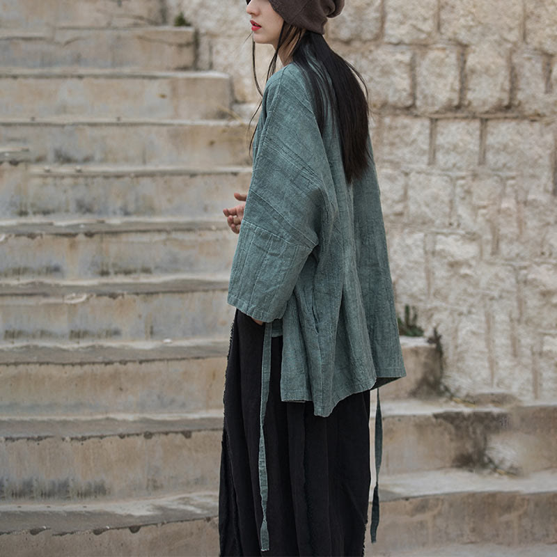 Veste Foviel à lacets style tie-dye, haut de méditation zen ouvert sur le devant