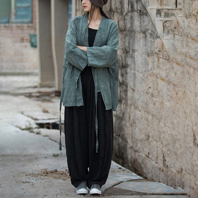 Veste Foviel à lacets style tie-dye, haut de méditation zen ouvert sur le devant