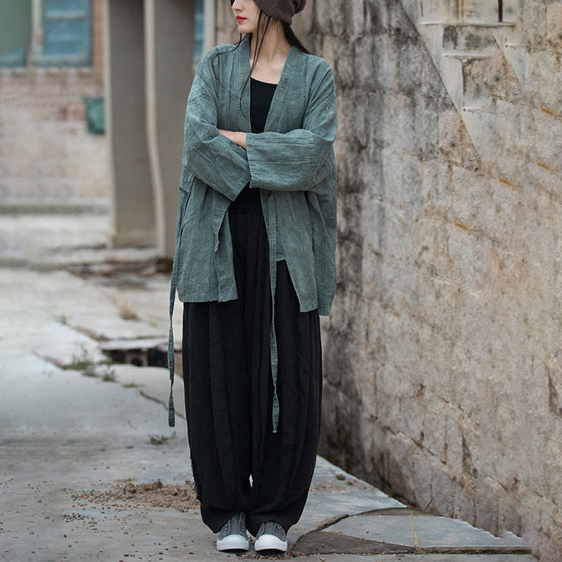 Veste Foviel à lacets style tie-dye, haut de méditation zen ouvert sur le devant