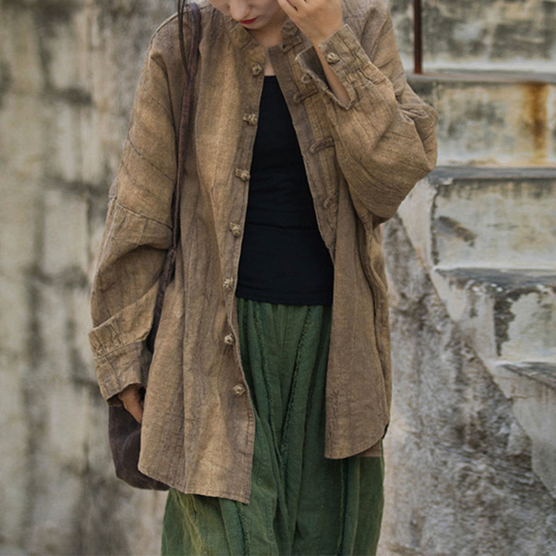 Buddha Stones Tie Dye Frog-Button Long Sleeve Zen Meditation Open Front Jacket - Brown(Top Only)US4-14，UK/AU8-18，EU36-46 (F) - image 0