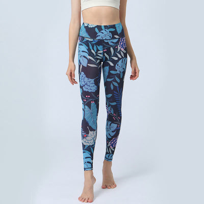 Legging de sport taille haute pour femme avec imprimé feuilles Foviel, pantalon de yoga