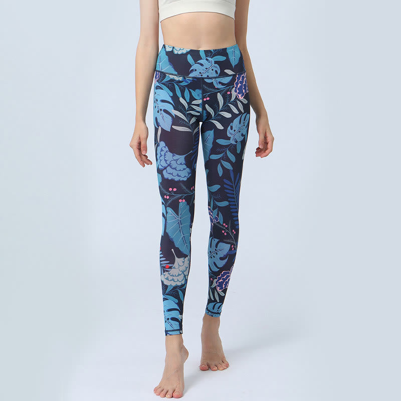 Legging de sport taille haute pour femme avec imprimé feuilles Foviel, pantalon de yoga