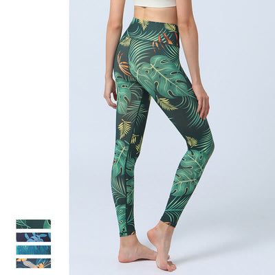 Legging de sport taille haute pour femme avec imprimé feuilles Foviel, pantalon de yoga