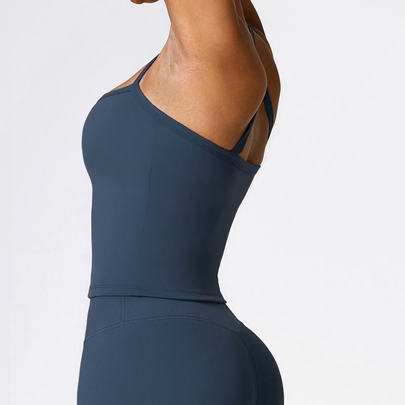 Buddha Stones Solid Color Crop Tank Top High Waist Shorts Sports Fitness Gym Yoga Outfits - image 4