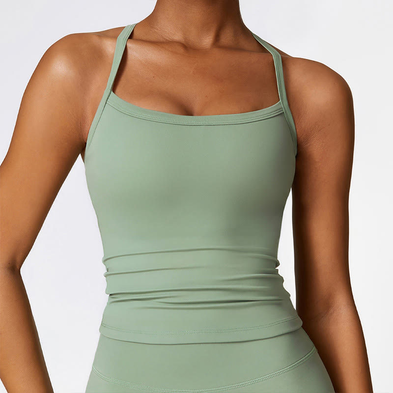 Buddha Stones Solid Color Crop Tank Top High Waist Shorts Sports Fitness Gym Yoga Outfits - Green - Top - US8-10，UK/AU12-14，EU40-42 (XL) - image 47