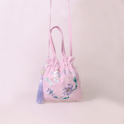 Buddha Stones Suzhou Embroidery Lotus Deer Epiphyllum Peony Rabbit Cotton Linen Tote Crossbody Bag Shoulder Bag Handbag - image 14