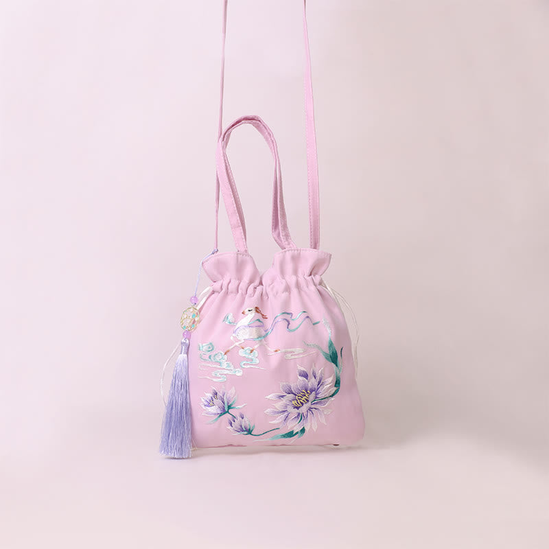 Buddha Stones Suzhou Embroidery Lotus Deer Epiphyllum Peony Rabbit Cotton Linen Tote Crossbody Bag Shoulder Bag Handbag - image 14