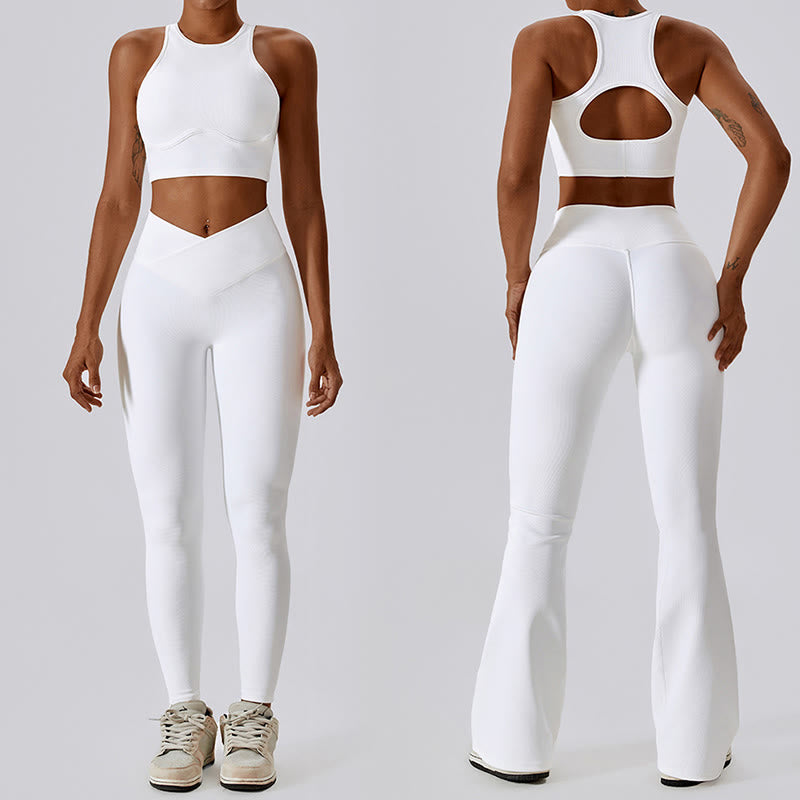 Foviel Sleeveless Crop Tank Top Flared Pants Sports Fitness Yoga