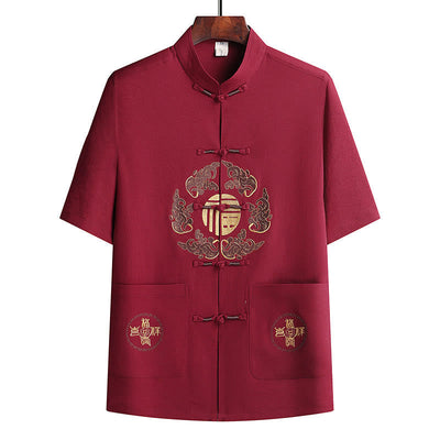 Buddha Stones Fu Character Tang Suit Hanfu Traditional Uniform Short Sleeve Top Pants Clothing Men's Set - image 22