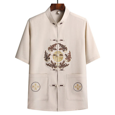 Buddha Stones Fu Character Tang Suit Hanfu Traditional Uniform Short Sleeve Top Pants Clothing Men's Set - image 28