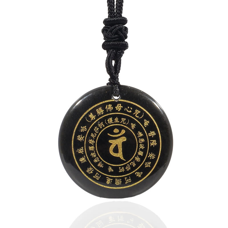 Foviel Vairocana Tathagata Sanskrit Mantra Various Crystal Black Obsidian Green Aventurine Strength Necklace Pendant