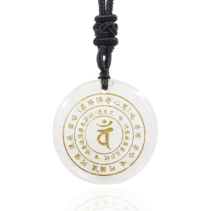 Foviel Vairocana Tathagata Sanskrit Mantra Various Crystal Black Obsidian Green Aventurine Strength Necklace Pendant