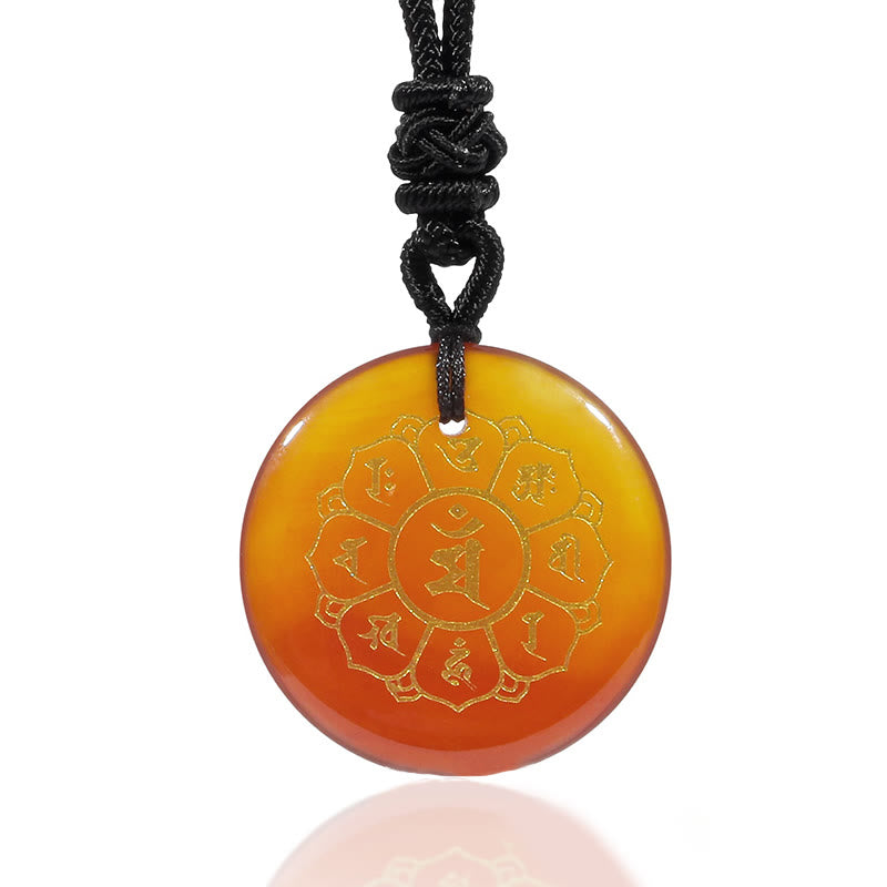 Pendentif collier de force en obsidienne noire avec divers cristaux naturels Foviel Om Mani Padme Hum