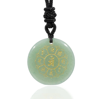 Pendentif collier de force en obsidienne noire avec divers cristaux naturels Foviel Om Mani Padme Hum