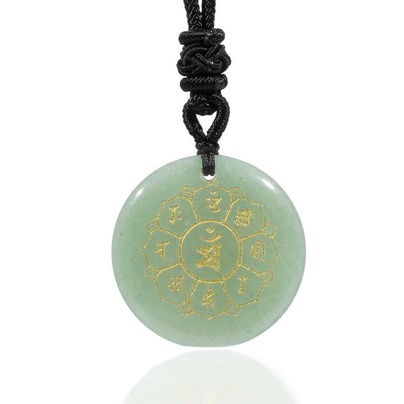Pendentif collier de force en obsidienne noire avec divers cristaux naturels Foviel Om Mani Padme Hum