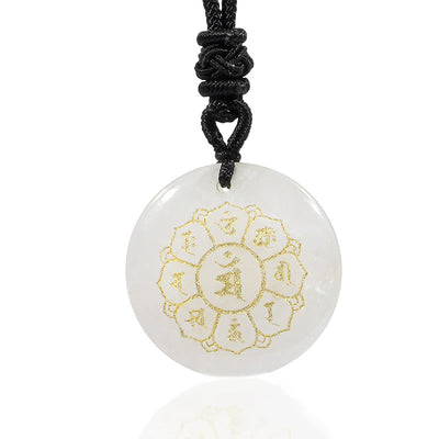 Pendentif collier de force en obsidienne noire avec divers cristaux naturels Foviel Om Mani Padme Hum