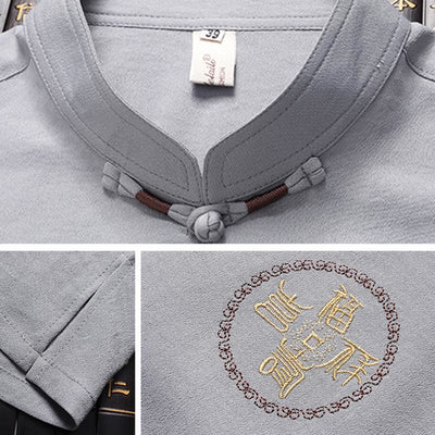 Buddha Stones Fu Character Tang Suit Hanfu Traditional Uniform Short Sleeve Top Pants Clothing Men's Set - image 8