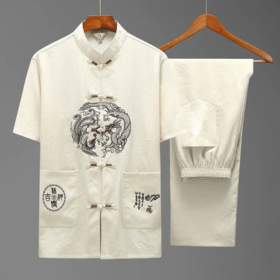 Ensemble pour homme Foviel, style dragon Fu, tenue Tang traditionnelle avec chemise à manches courtes et pantalon large