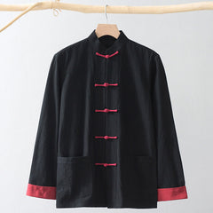 Foviel Frog-Button Chinese Tang Suit Shirt Cotton Linen Men Jacket Clothing